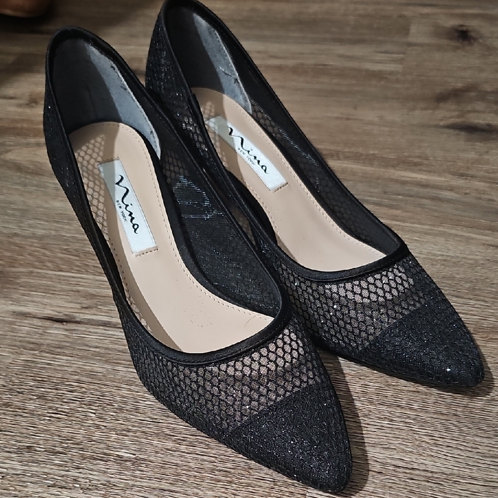 Nina Black Mesh Heels